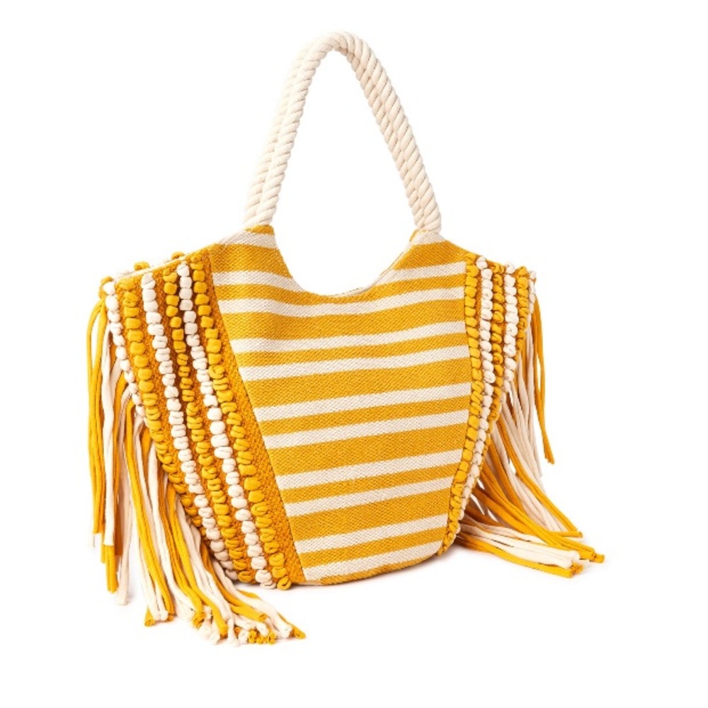 Fringe tote boho woven handle bag NWT